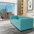 Divano a 3 posti in stile Mid-Century Modern, similpelle, struttura in legno massello, imbottito