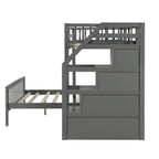 Letto a soppalco in legno per due persone con scale, sponde alte e scaletta