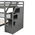 Letto a soppalco in legno per due persone con scale, sponde alte e scaletta