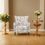 Poltrona imbottita schienale alto Modern Retro 30,25" con gambe in legno per soggiorno
