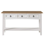 Tavolo Consolle Rustico in Pino Massiccio per Ingresso, Bianco Decapato / Marrone Antico / Grigio Decapato / Non Verniciato, 3 Cassetti
