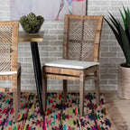 Sedia da pranzo Laluna bohémien moderna in rattan/legno di mogano con cuscino