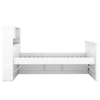 Letto a piattaforma Twin/Full Size Captain con 4 cassetti e mensole portaoggetti, struttura letto in legno massello con testiera libreria contenitore