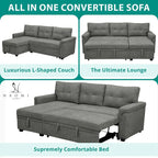 Divano sezionale reversibile con letto estraibile, chaise longue con contenitore nascosto, gambe durevoli,