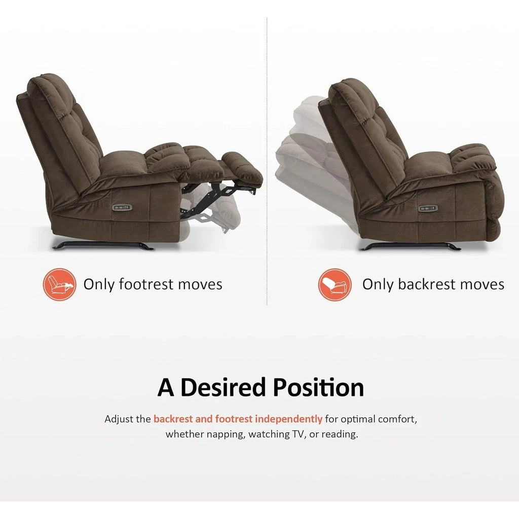 MCombo Poltrona Reclinabile Basculante Elettrica Oversize senza Braccioli con Doppio Motore, Reclinabile Zeroarms Perfetta per Soggiorno in Tessuto PR607
