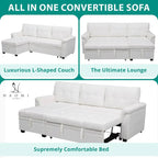 Divano sezionale reversibile con letto estraibile, chaise longue con contenitore nascosto, gambe durevoli,
