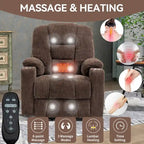Poltrona Reclinabile Power Lift con Massaggio e Calore, Poltrone Reclinabili Larghe Imbottite Lazy Boy con USB, Porte Type C e 2 Portabicchieri in Acciaio