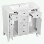 Mobile bagno con lavabo in ceramica, due ante e cinque cassetti