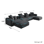 Divano componibile modulare grande, rivestimento in velluto a coste, a U, a 4 posti, con 2 pouf e 5 cuscini