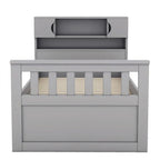 Letto a piattaforma Twin/Full Size Captain con 4 cassetti e mensole portaoggetti, struttura letto in legno massello con testiera libreria contenitore