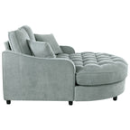 Divano Letto Chaise Longue in ciniglia, Divano Imbottito con Schienale Trapuntato e 2 Cuscini Rimovibili per Soggiorno