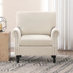 Poltrona moderna imbottita con borchie e gambe in legno