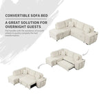 Divano componibile con letto estraibile e pouf contenitore, divano letto convertibile per soggiorno