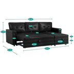 Divano componibile convertibile reversibile con letto estraibile, chaise longue con contenitore nascosto e gambe durevoli