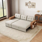 Divano Sezionale Convertibile con Letto Estraibile e Chaise Longue Contenitore Nascosto
