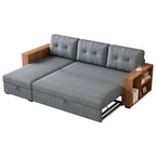 Divano Sezionale Convertibile con Letto Estraibile e Chaise Longue Contenitore Nascosto